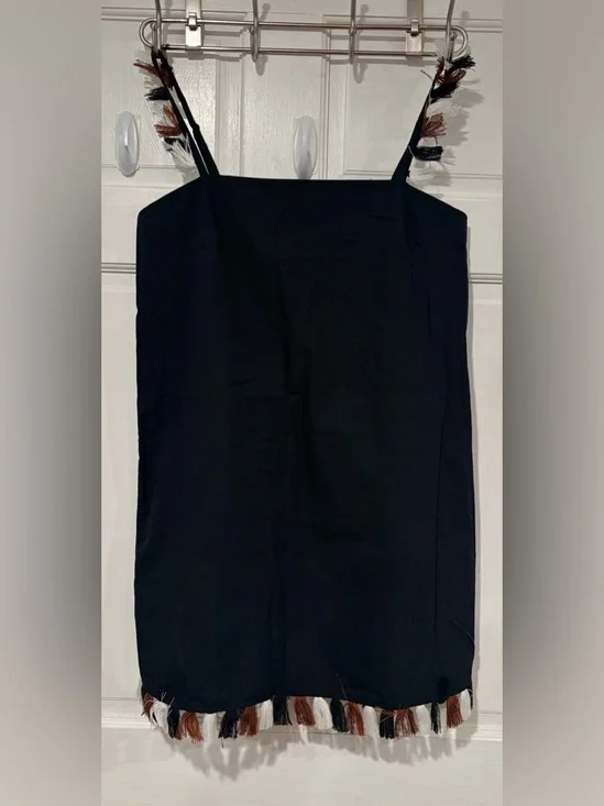 Anthropologie The Hartley Shift Mini Dress black fringe | color: black | size: S - Picture 3 of 9